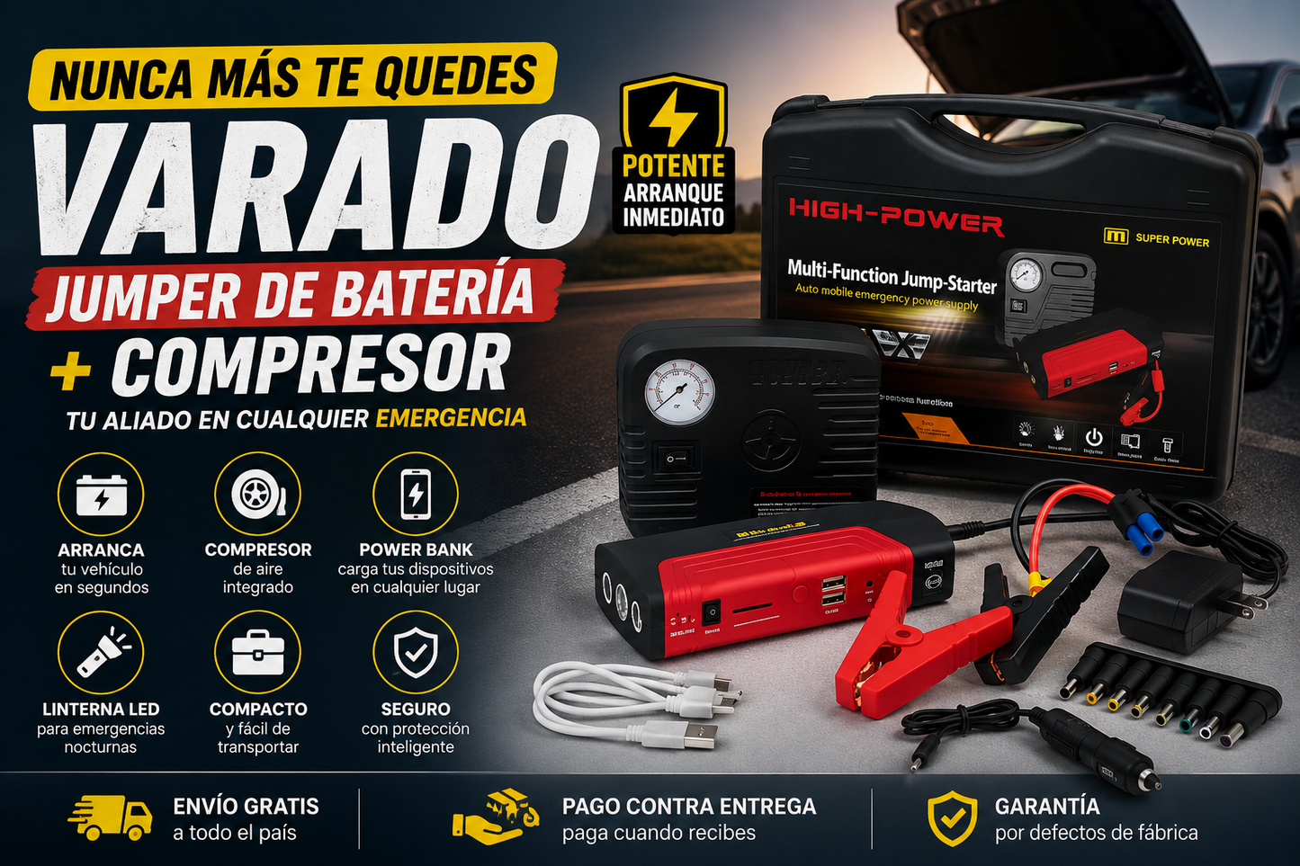 JUMPER DE BATERÍA Y COMPRESOR