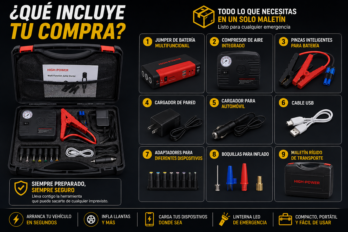 JUMPER DE BATERÍA Y COMPRESOR