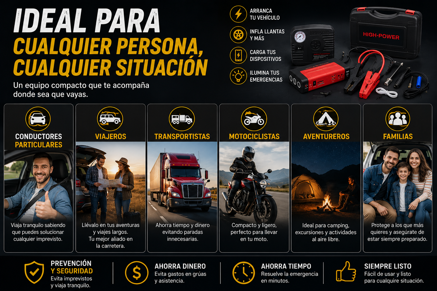 JUMPER DE BATERÍA Y COMPRESOR